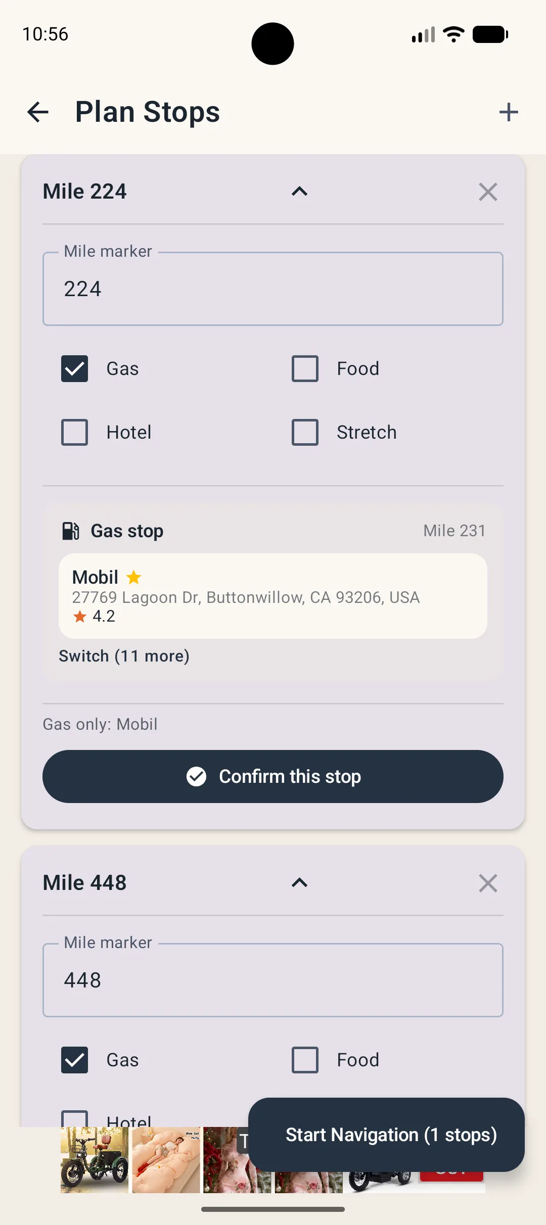 Food and gas stop options